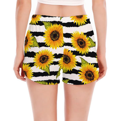 Sunflower Striped Pattern Print Women's Split Running Shorts