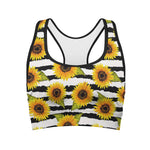 Sunflower Striped Pattern Print Women's Sports Bra