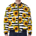 Sunflower Striped Pattern Print Zip Sleeve Bomber Jacket