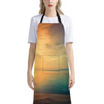 Sunrise Beach Print Bib Apron With Pocket