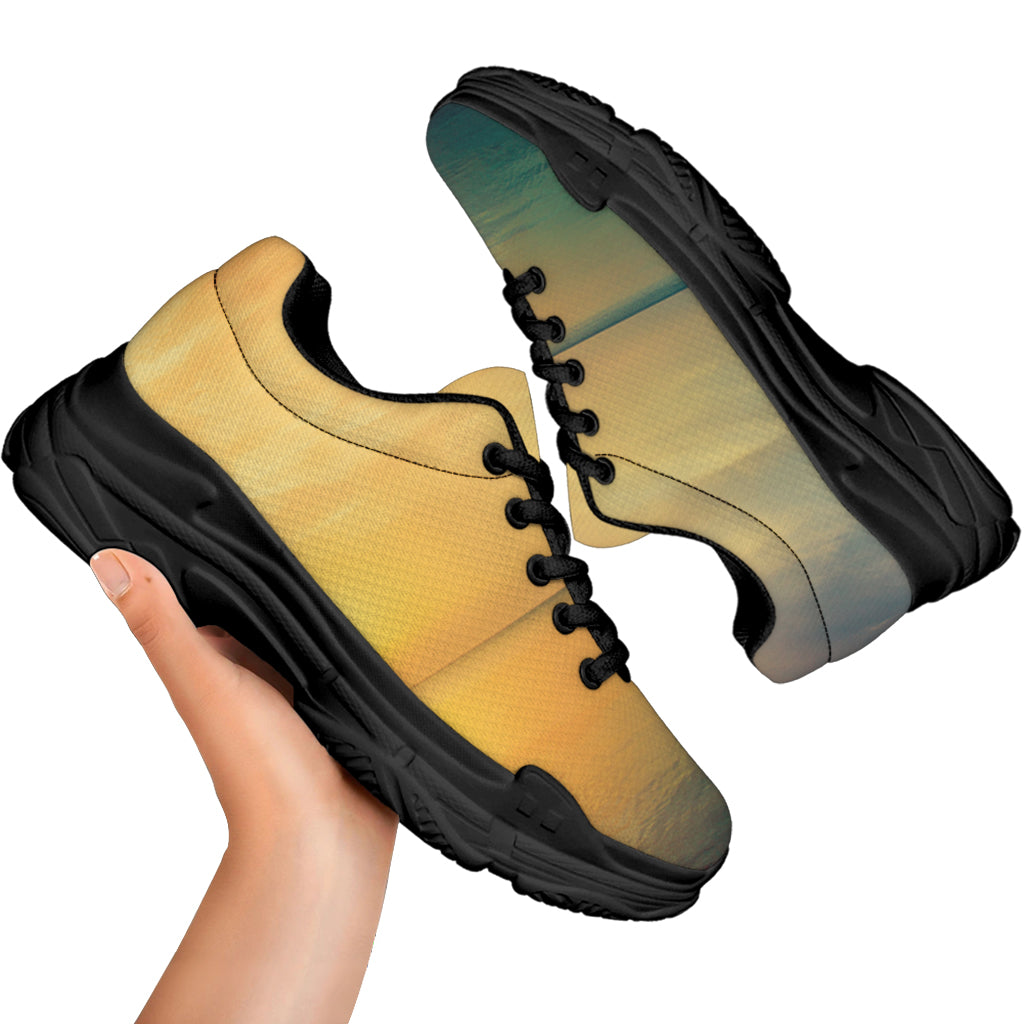 Sunrise Beach Print Black Chunky Shoes
