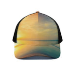 Sunrise Beach Print Black Mesh Trucker Cap