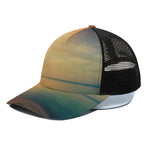 Sunrise Beach Print Black Mesh Trucker Cap