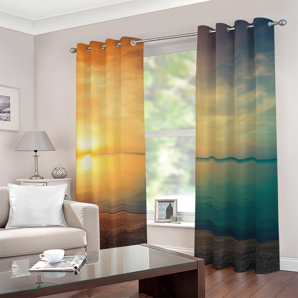 Sunrise Beach Print Blackout Grommet Curtains