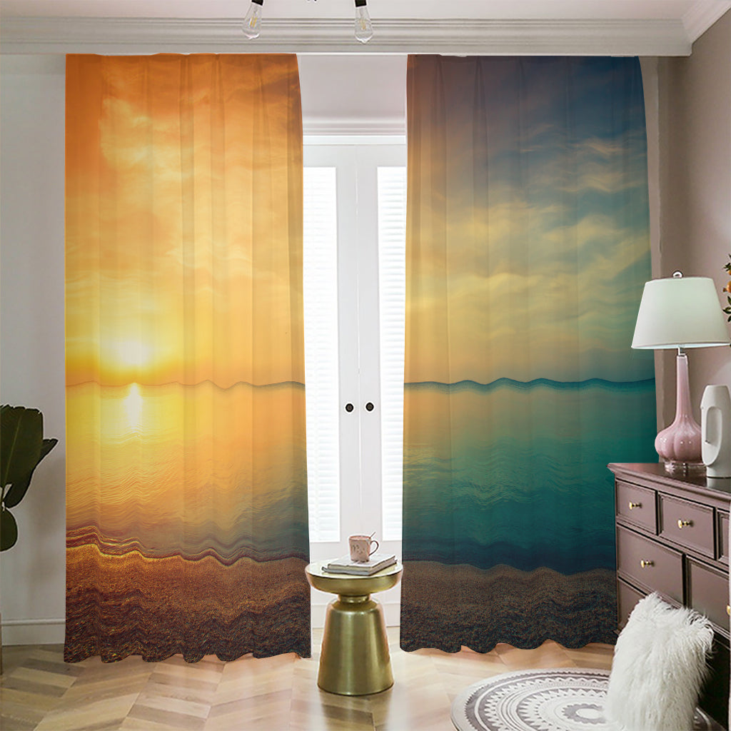 Sunrise Beach Print Blackout Pencil Pleat Curtains