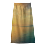 Sunrise Beach Print Cotton Front Slit Maxi Skirt