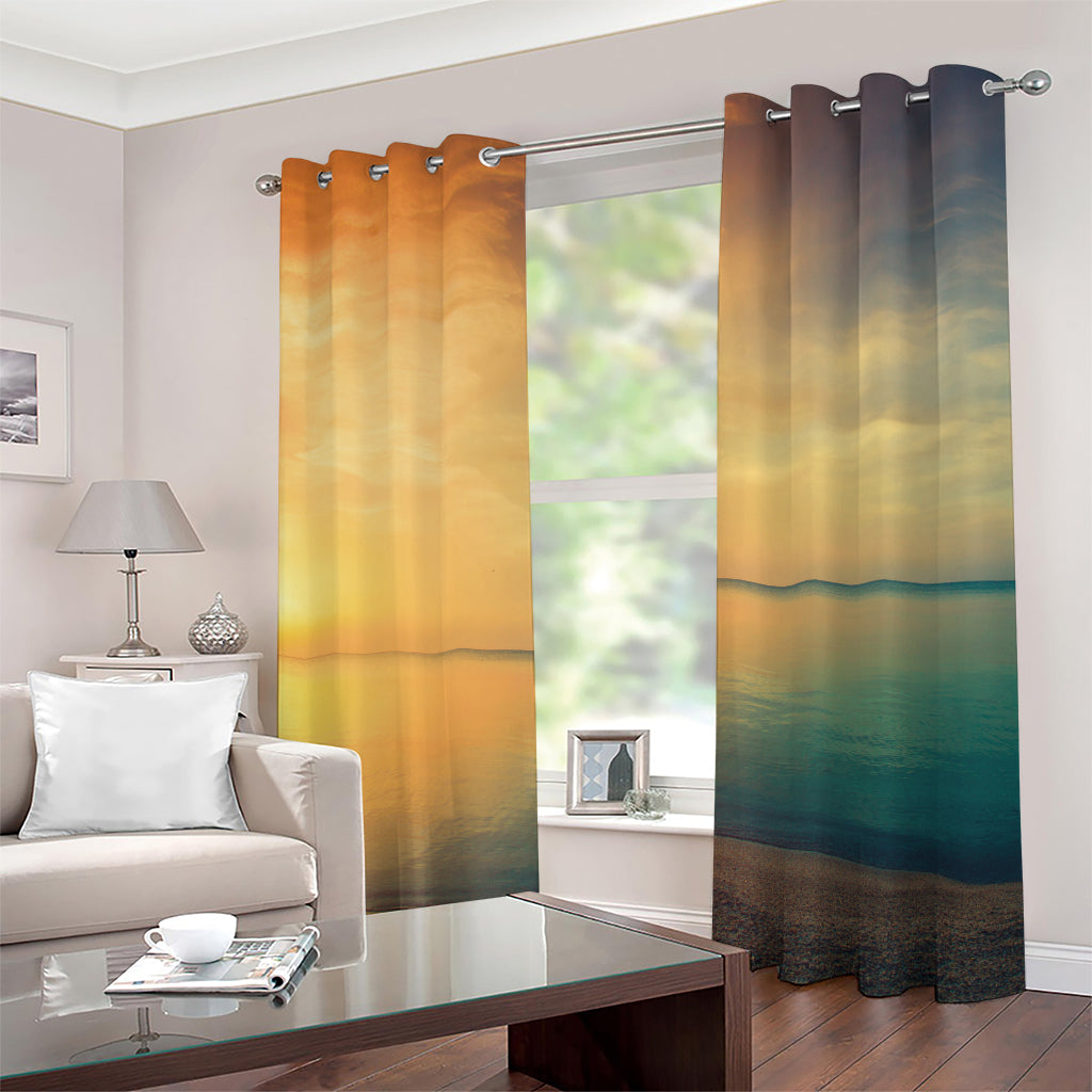 Sunrise Beach Print Grommet Curtains