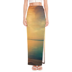Sunrise Beach Print High Slit Maxi Skirt