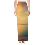 Sunrise Beach Print High Slit Maxi Skirt