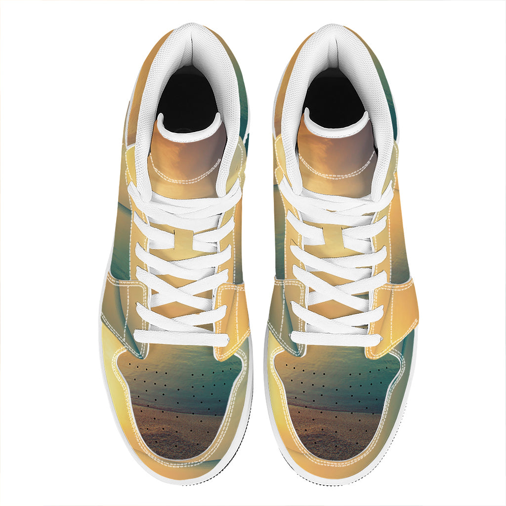 Sunrise Beach Print High Top Leather Sneakers