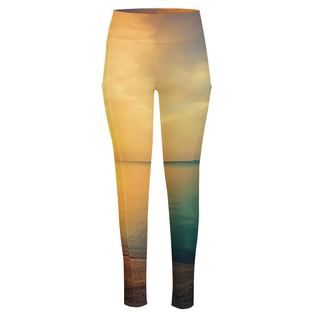 Sunrise Beach Print High-Waisted Pocket Leggings