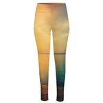 Sunrise Beach Print High-Waisted Pocket Leggings