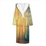 Sunrise Beach Print Hooded Bathrobe
