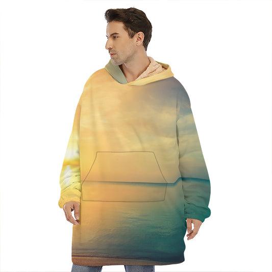 Sunrise Beach Print Hoodie Blanket