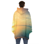 Sunrise Beach Print Hoodie Blanket