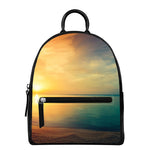 Sunrise Beach Print Leather Backpack