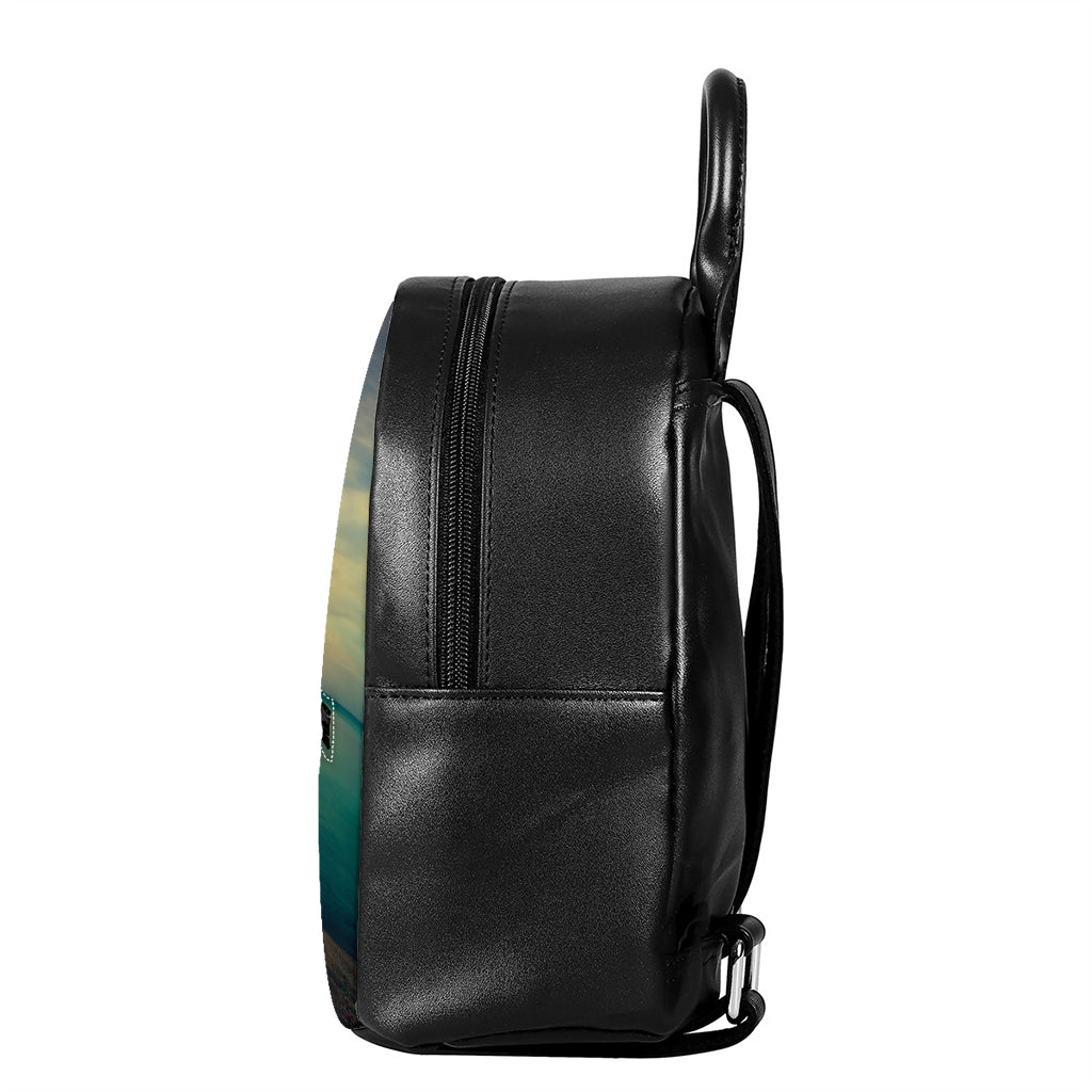 Sunrise Beach Print Leather Backpack