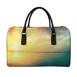 Sunrise Beach Print Leather Duffle Bag