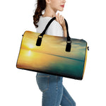 Sunrise Beach Print Leather Duffle Bag