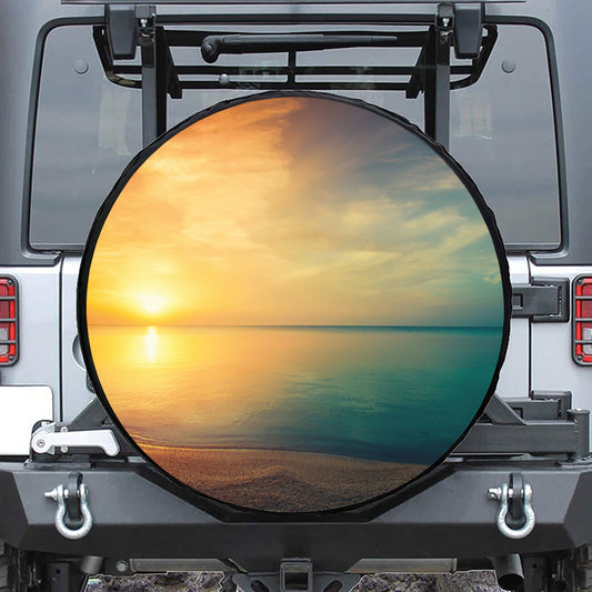 Sunrise Beach Print Leather Spare Tire Cover