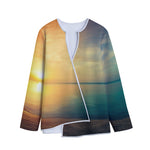 Sunrise Beach Print Long Sleeve Short Coat