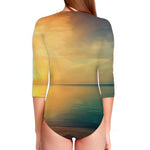 Sunrise Beach Print Long Sleeve Swimsuit