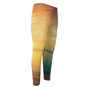 Sunrise Beach Print Men's Compression Pants