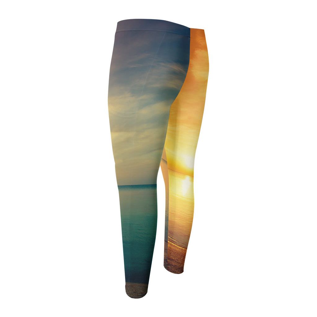 Sunrise Beach Print Men's Compression Pants