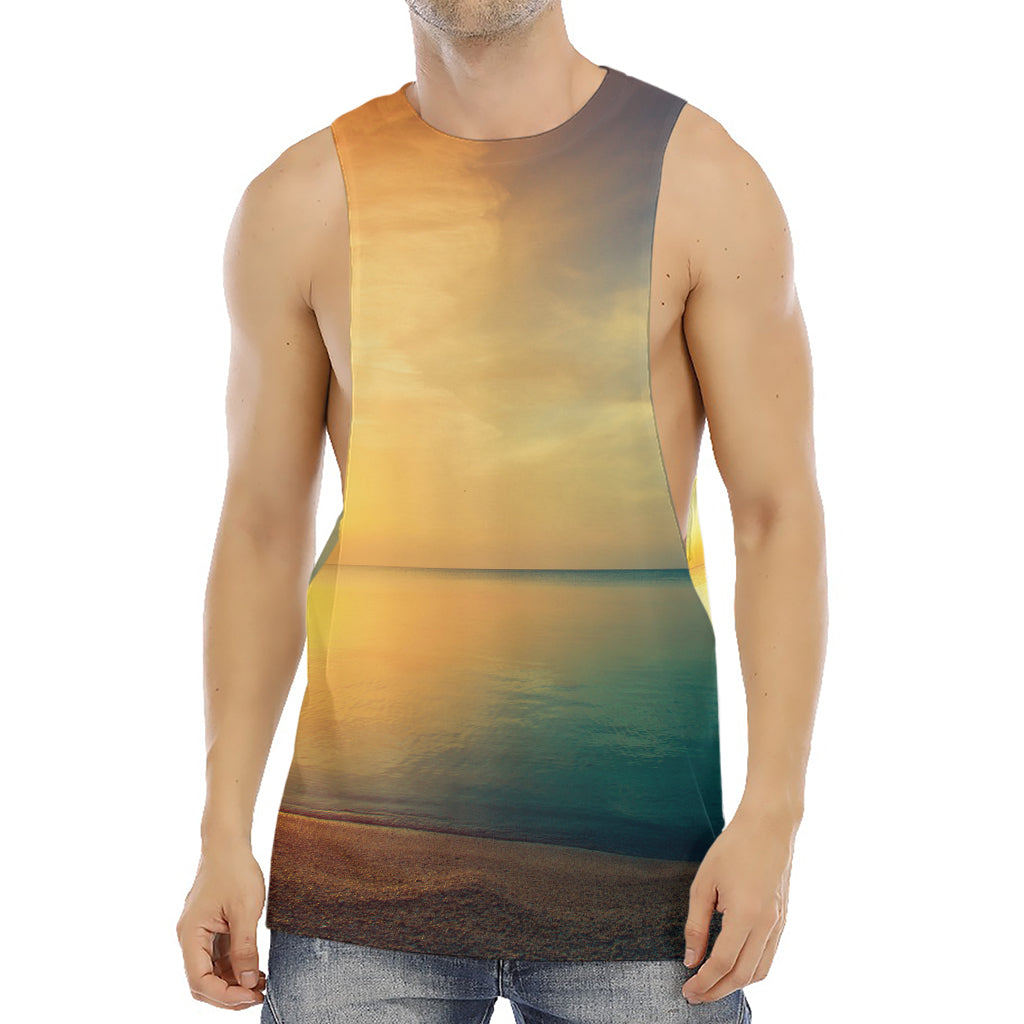 Sunrise Beach Print Men's Muscle Tank Top