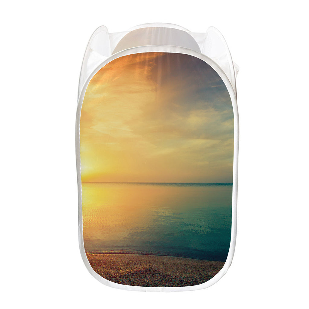 Sunrise Beach Print Mesh Laundry Hamper