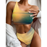 Sunrise Beach Print One Shoulder Bikini Top