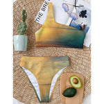 Sunrise Beach Print One Shoulder Bikini Top