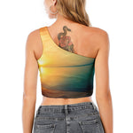 Sunrise Beach Print One Shoulder Crop Top