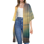 Sunrise Beach Print Open Front Beach Cover Up