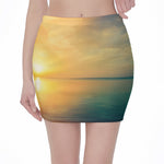 Sunrise Beach Print Pencil Mini Skirt