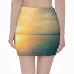 Sunrise Beach Print Pencil Mini Skirt