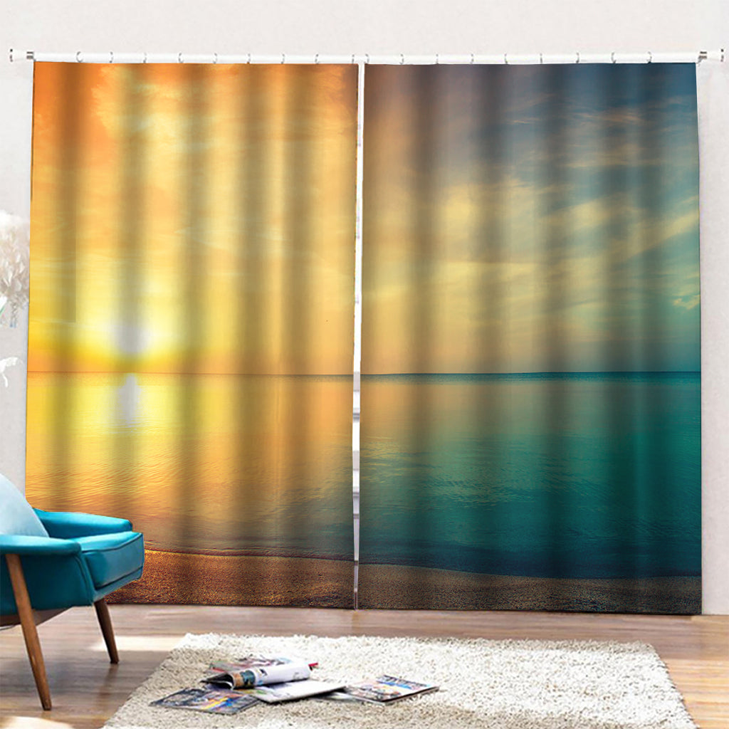 Sunrise Beach Print Pencil Pleat Curtains