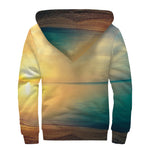 Sunrise Beach Print Sherpa Lined Zip Up Hoodie