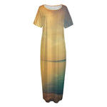 Sunrise Beach Print Short Sleeve Long Nightdress