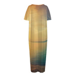 Sunrise Beach Print Short Sleeve Long Nightdress