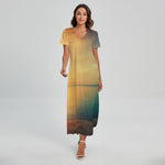 Sunrise Beach Print Short Sleeve Maxi Dress