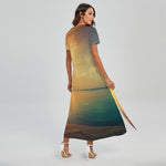 Sunrise Beach Print Short Sleeve Maxi Dress