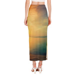 Sunrise Beach Print Side Slit Maxi Skirt