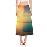 Sunrise Beach Print Side Slit Midi Skirt
