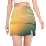 Sunrise Beach Print Side Slit Mini Skirt