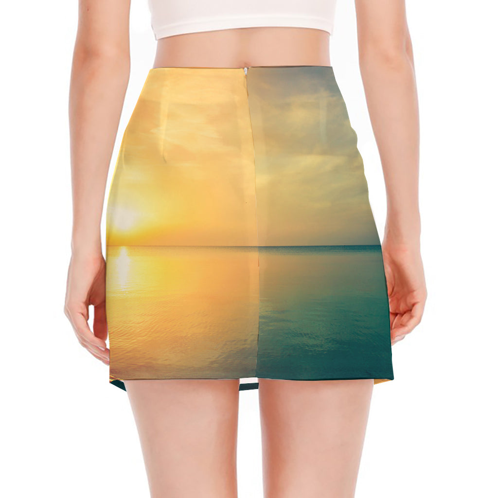 Sunrise Beach Print Side Slit Mini Skirt