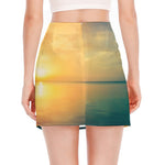 Sunrise Beach Print Side Slit Mini Skirt