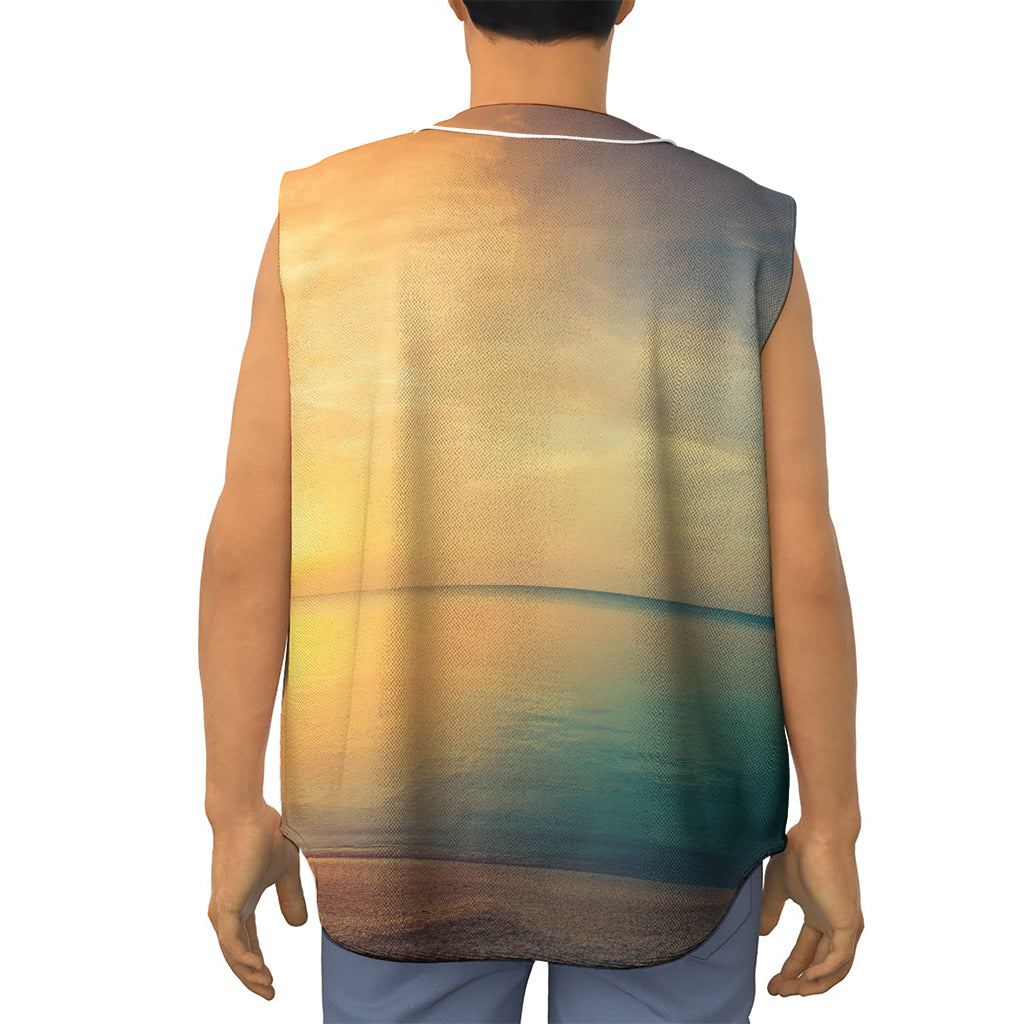Sunrise Beach Print Sleeveless Baseball Jersey