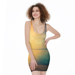 Sunrise Beach Print Sleeveless Bodycon Dress