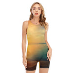 Sunrise Beach Print Sleeveless One Piece Swimsuit